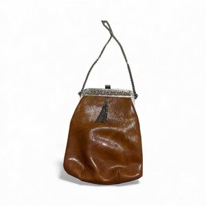 Vintage Brown Leather Shoulder Bag with Chain Strap